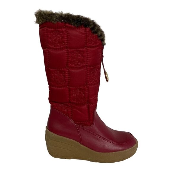 Juicy Couture Wedge Snow Boots Size 7‎ Snowflurry Knee High Quilted Faux Fur Y2K - Picture 1 of 13